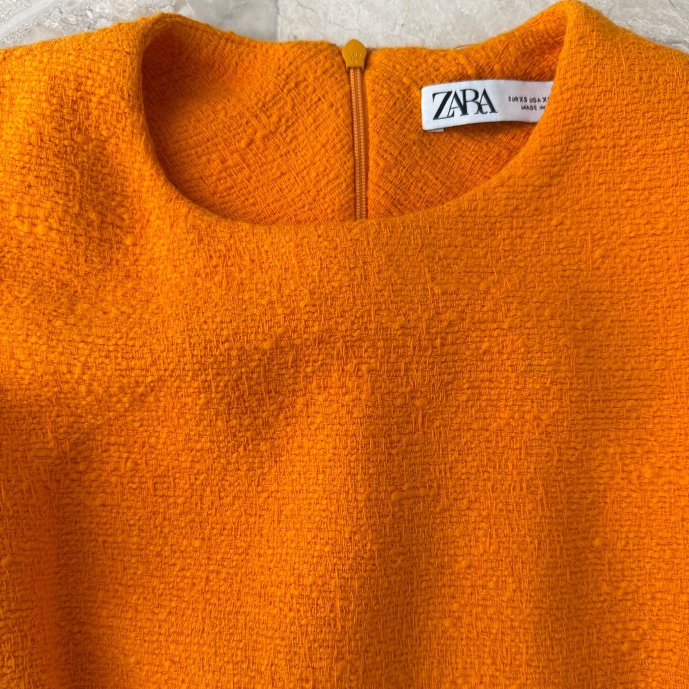 Zara Orange Tweed Sleeveless Mini Shift Dress - Picture 3 of 5